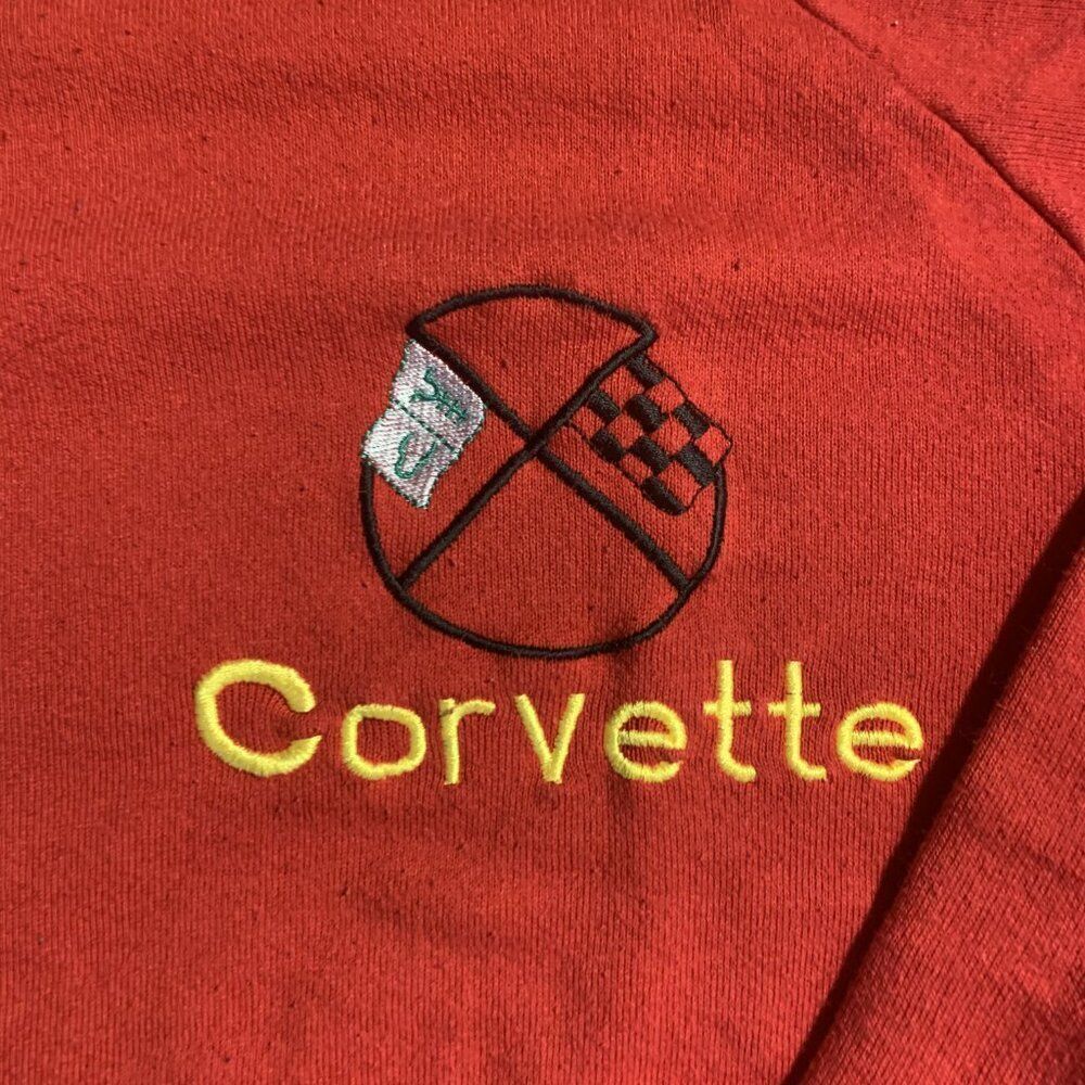 Vintage Jerzees Corvette Sweatshirt Red Embroidered Logo Made in USA Mens XL - Picture 2 of 3